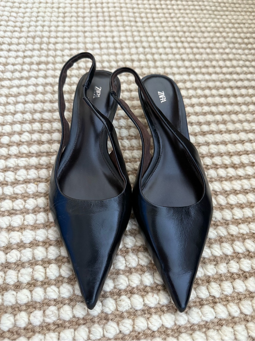 Zara Black Leather Pointed Slingback